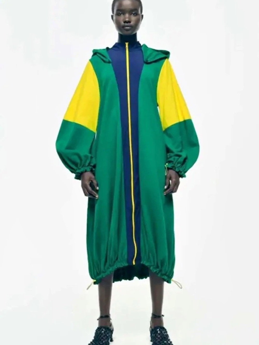 Zara Green & Yellow Hooded Maxi Dress